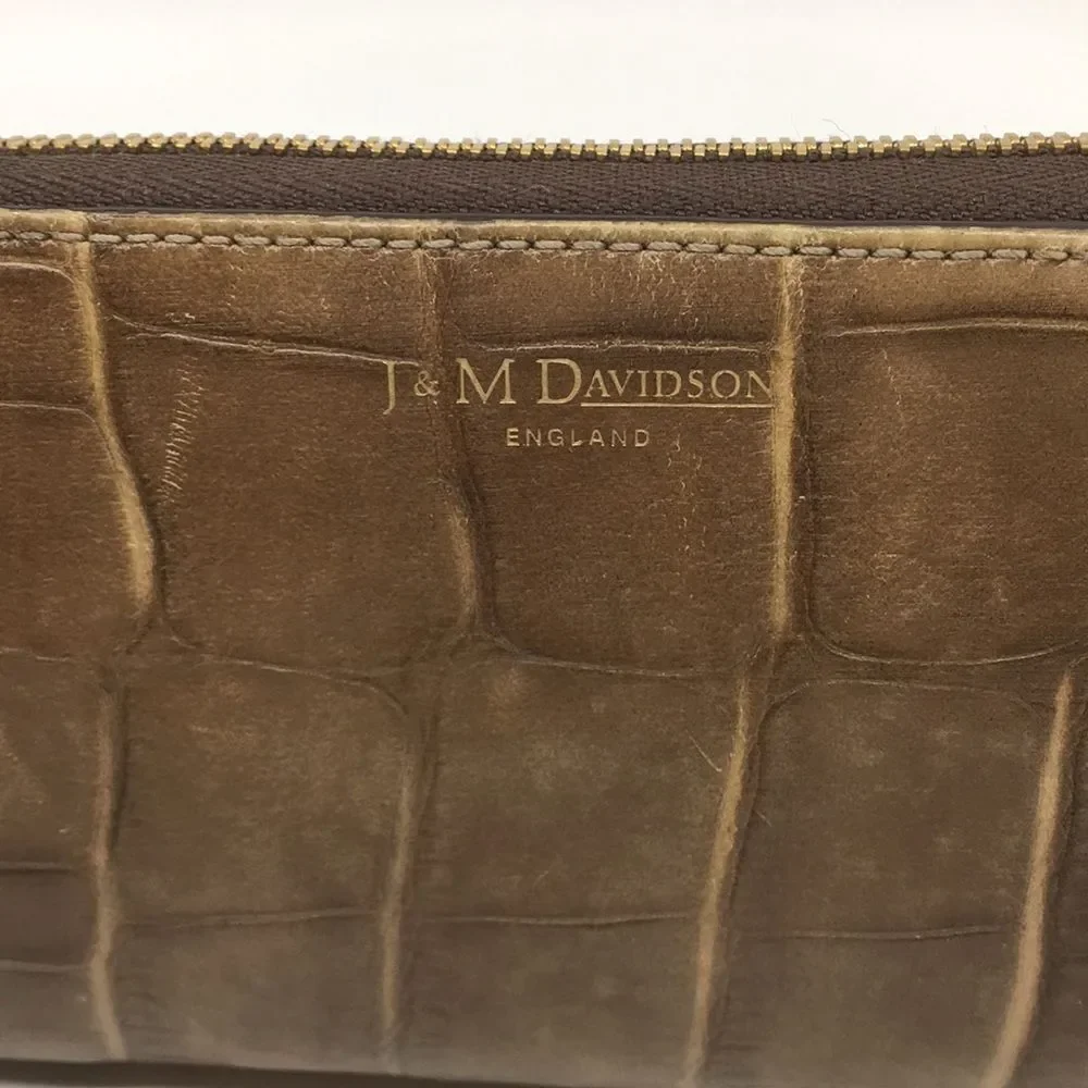 J & M Davidson Tan Leather Croc Embossed zip around zippy long wallet